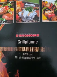 EUROHOME Grillpfanne mit Holzgriff Metall Schwarz BBQ Pfanne einklappbar 3
