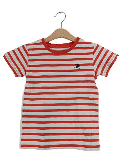 Next Kinder T-Shirt Gr. 110 Ringel Streifen Rot Weiß Totenkopf
