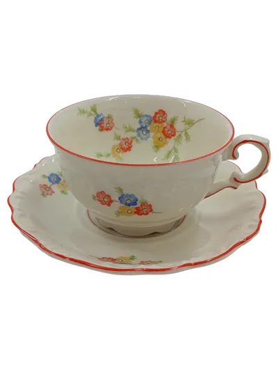 Schumann Arzberg Tasse und Unterteller Porzellan Weiß Blumenmuster Klassisch