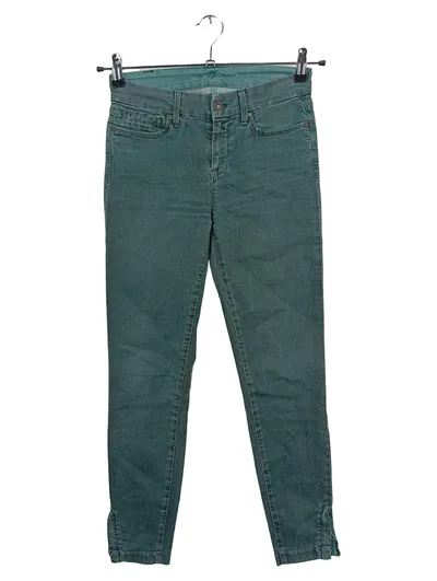7 For All Mankind Damen Jeans Hose W26 34 Grün Reißverschluss Saum Casual