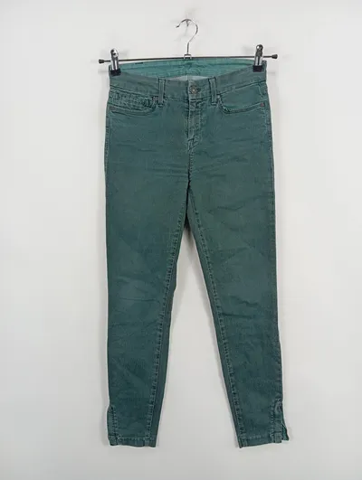 7 For All Mankind Damen Jeans Hose W26 34 Grün Reißverschluss Saum Casual