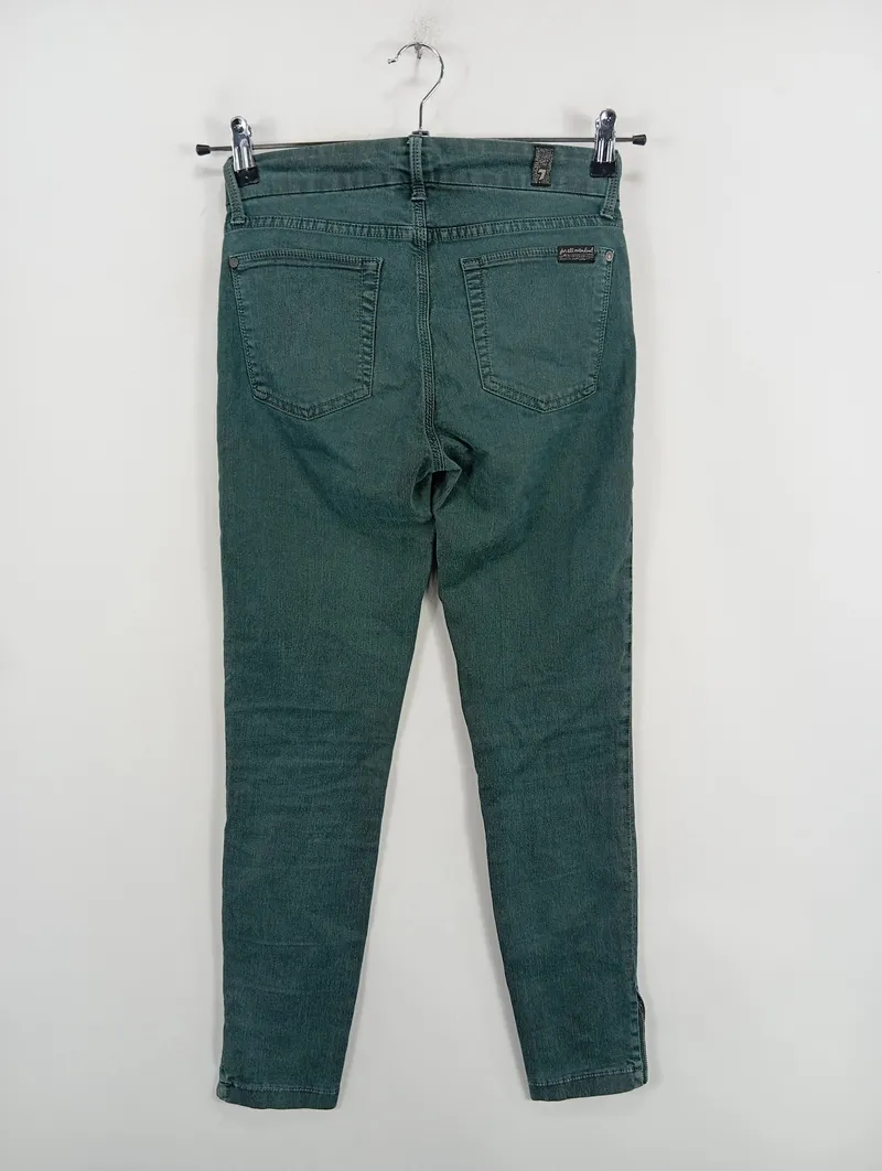7 For All Mankind Damen Jeans Hose W26 34 Grün Reißverschluss Saum Casual 3