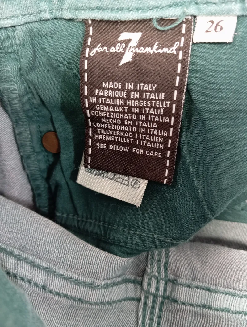 7 For All Mankind Damen Jeans Hose W26 34 Grün Reißverschluss Saum Casual 5