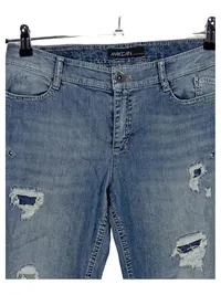 Marc Cain Damen Jeans Slim Fit Hose W29, 38 Blau Destroyed Look 3