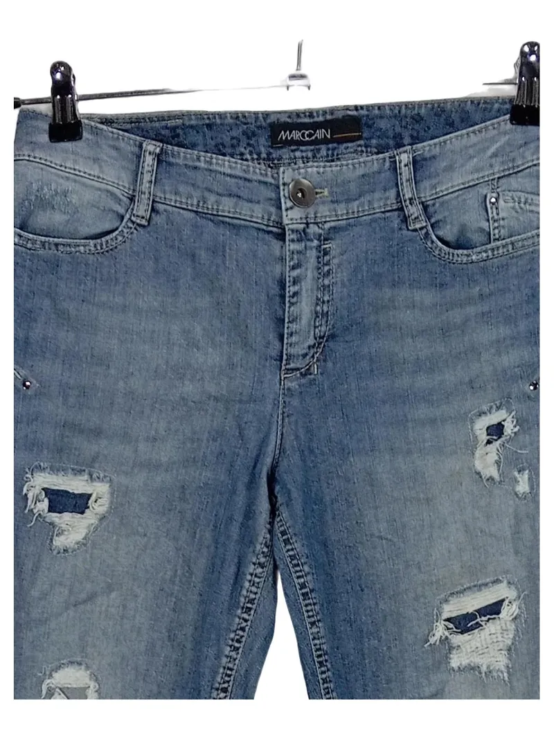 Marc Cain Damen Jeans Slim Fit Hose W29, 38 Blau Destroyed Look 3