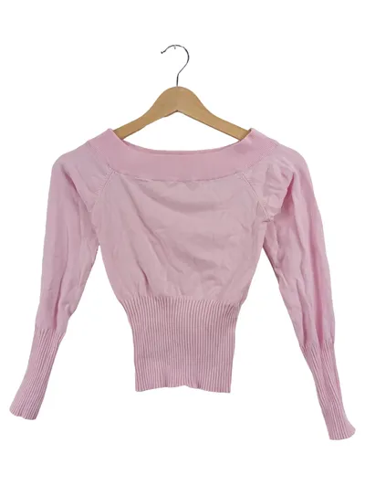 Pull&Bear Damen Pullover Rosa Gr. 36 S Off-Shoulder Rippstrick Baumwolle