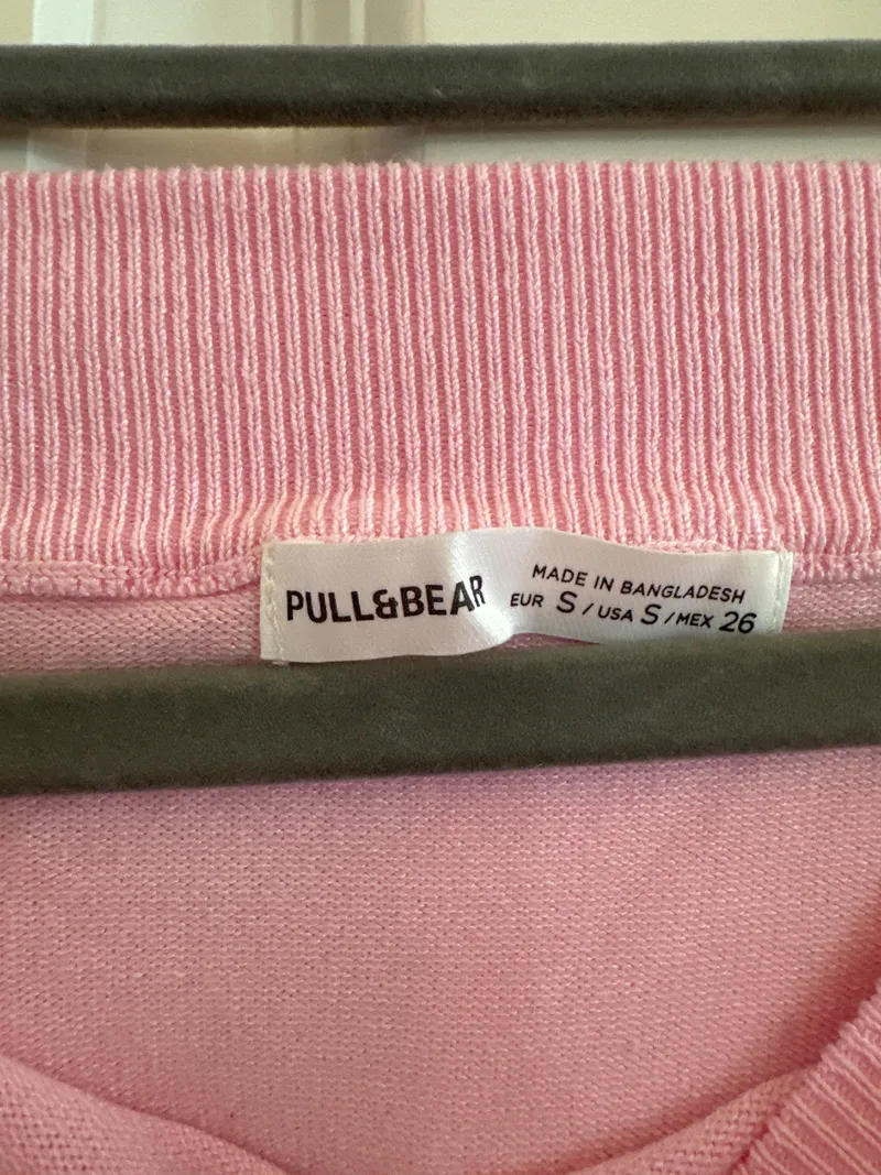 Pull&Bear Damen Pullover Rosa Gr. 36 S Off-Shoulder Rippstrick Baumwolle 3