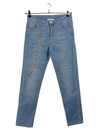 Elisa Cavaletti Damen Jeans Straight Leg Blau Gr. 38 W29 Perlen Stickerei
