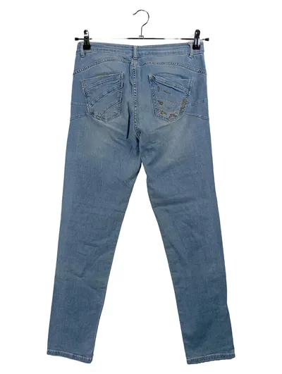 Elisa Cavaletti Damen Jeans Straight Leg Blau Gr. 38 W29 Perlen Stickerei