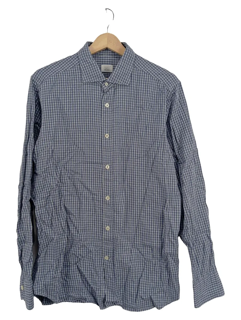 Caliban Freizeithemd Herren Gr. 52 XL Blau Kariert Langarm Hemd Casual 1
