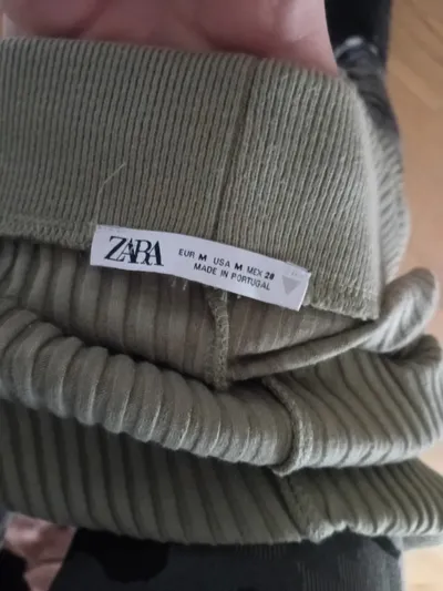 ZARA Damen Bleistiftrock Rippstrick Oliv Gr. M 38 Baumwolle Midi