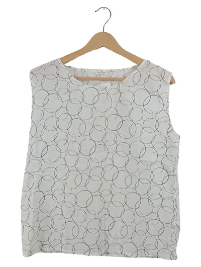Grüne Erde Damen Top Bluse ärmellos Gr. 36 S Weiß Geometrisch 100% Baumwolle