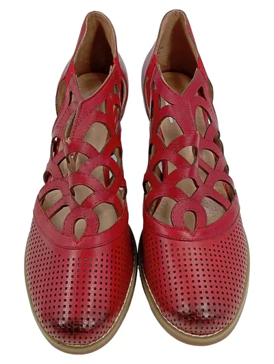 Manitu Sandaletten Damen Rot Leder Gr. 41 Lochmuster
