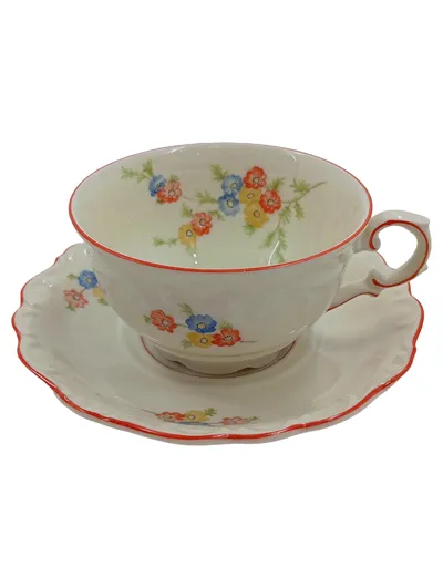 Schumann Arzberg Tasse mit Unterteller Porzellan Weiß Blumenmuster Vintage