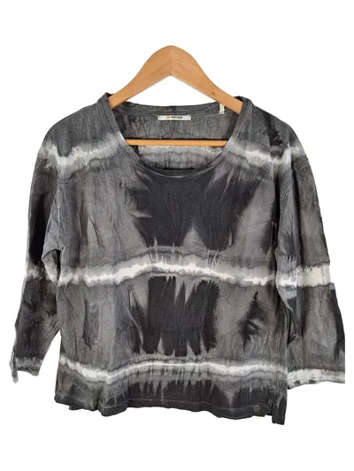 Rich & Royal Damen Pullover Langarmshirt Grau Batik Gr. 36, S Baumwolle