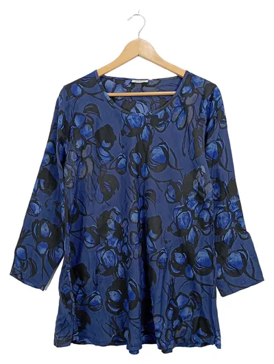 Masai Damen Bluse Tunika Blumenmuster Blau Viskose Gr. S