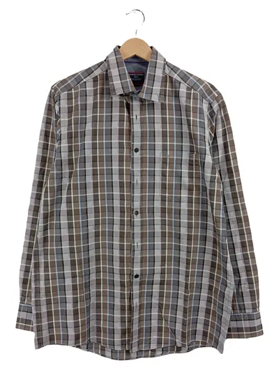 CASAMODA Freizeithemd Herren Gr. 48 M Braun Kariert Langarm Baumwolle Casual