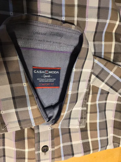 CASAMODA Freizeithemd Herren Gr. 48 M Braun Kariert Langarm Baumwolle Casual