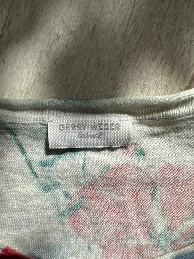 Gerry Weber Strickjacke Damen Gr. 42 Grau Blumenmuster Casual Baumwolle