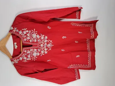 Meiling Damen Bluse Tunika Rot Bestickt Langarm Bohemian Gr. 36 S