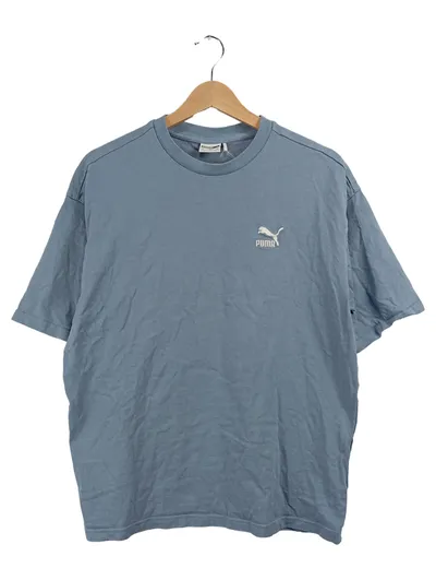PUMA Herren T-Shirt Blau Gr. 48 M Kurzarm Sportlich Baumwolle Logo