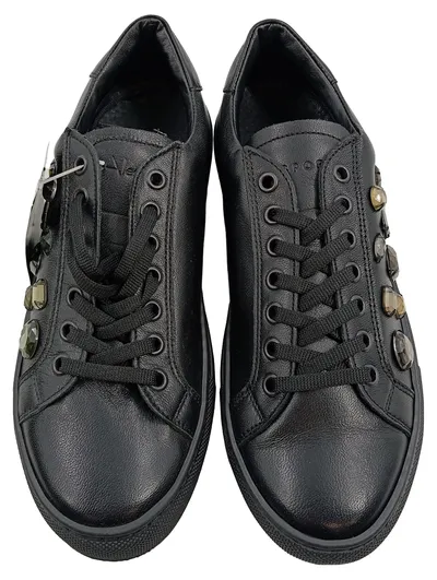 Alesya Damen Sneaker low Schwarz Leder Strasssteine Gr. 38