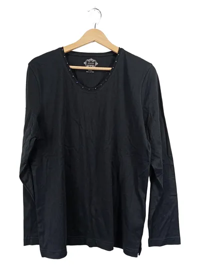 Adagio Damen Langarmshirt Gr. 46 Schwarz Pima Cotton Strasssteine