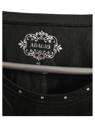 Adagio Damen Langarmshirt Gr. 46 Schwarz Pima Cotton Strasssteine