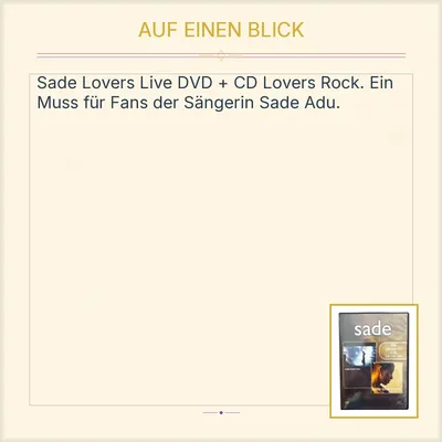 Sade Lovers Live & Lovers Rock DVD + CD Set Sade Adu R&B Musik