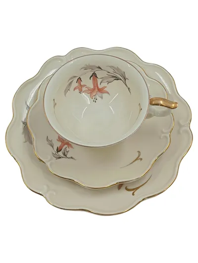 Porzellanfabrik K. Steinmann Kaffeeservice 3-tlg Tasse Teller Weiß Vintage