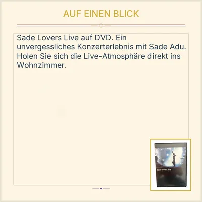 Sade Lovers Live - Sade Adu - Live in Concert DVD