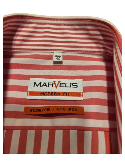 MARVELIS Freizeithemd Herren Kurzarm Rot Weiß Gestreift Gr. 40