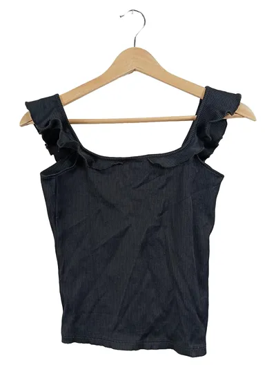 LTB Damen Top Shirt Gr. 36 S Schwarz Rippstrick Rüschen Casual