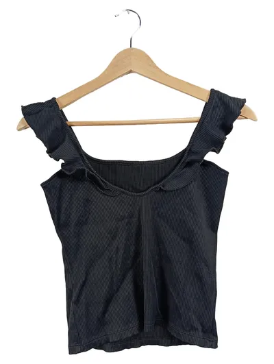 LTB Damen Top Shirt Gr. 36 S Schwarz Rippstrick Rüschen Casual