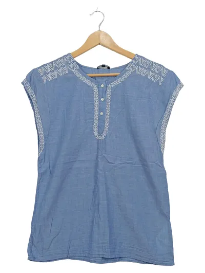 Daniel Hechter Damen Bluse Gr. 38 Blau Stickerei Boho Sommer
