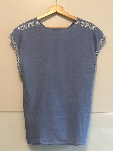 Daniel Hechter Damen Bluse Gr. 38 Blau Stickerei Boho Sommer
