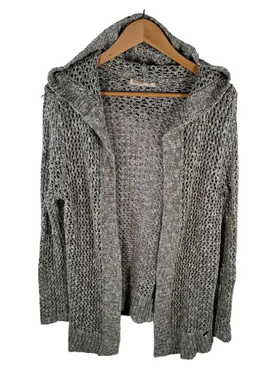 Hollister Damen Strickjacke Cardigan Kapuze Grau Meliert Gr. M