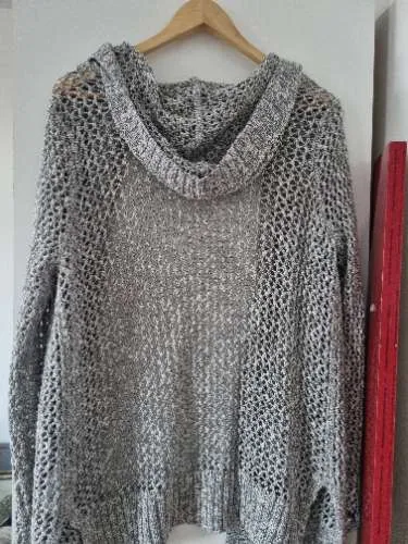 Hollister Damen Strickjacke Cardigan Kapuze Grau Meliert Gr. M