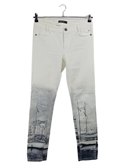 Marc Cain Damen Jeans Straight Leg Gr. 40 Weiß Maritim Print
