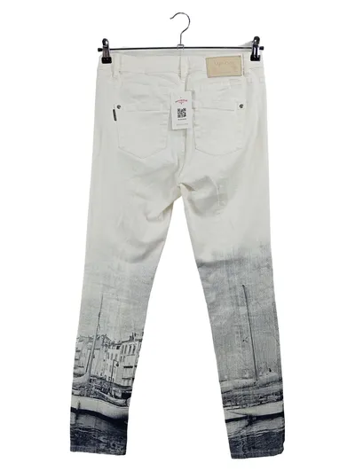 Marc Cain Damen Jeans Straight Leg Gr. 40 Weiß Maritim Print