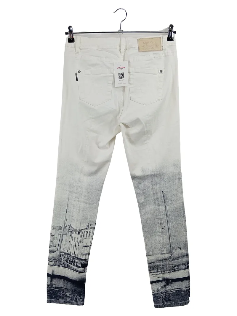 Marc Cain Damen Jeans Straight Leg Gr. 40 Weiß Maritim Print 2