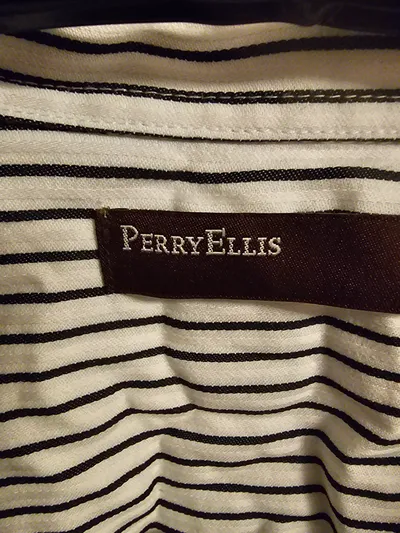 Perry Ellis Herren Business Hemd Langarm Gestreift Weiß Gr. 40 L