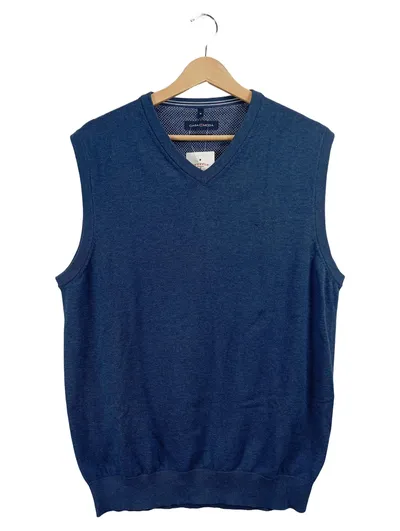 CASAMODA Herren Pullunder Gr. 48 M Blau V-Ausschnitt Pima Baumwolle