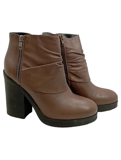 Alesya Damen Stiefeletten Braun Gr. 39 Leder Blockabsatz Reißverschluss