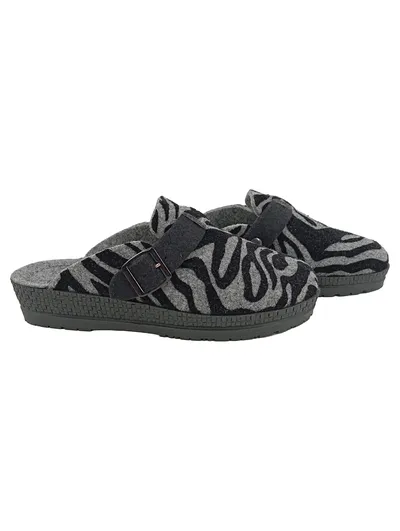Rohde Damen Hausschuhe Clogs Filz Zebra Muster Grau Gr. 36