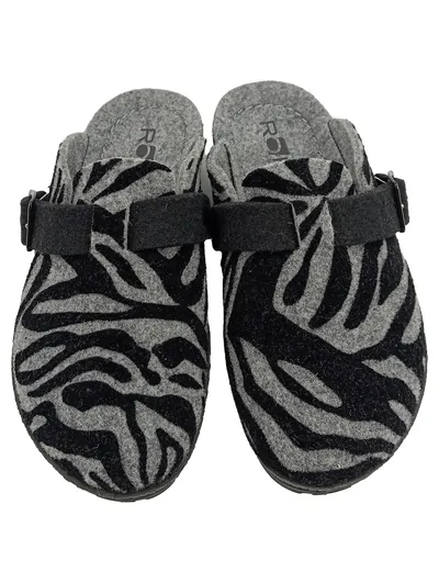 Rohde Damen Hausschuhe Clogs Filz Zebra Muster Grau Gr. 36