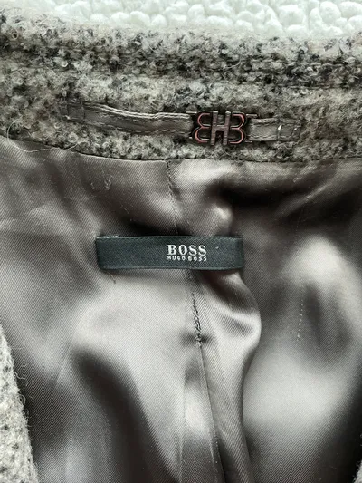 HUGO BOSS Damen Wollmantel Mantel Gr. 36 Grau Meliert Klassisch
