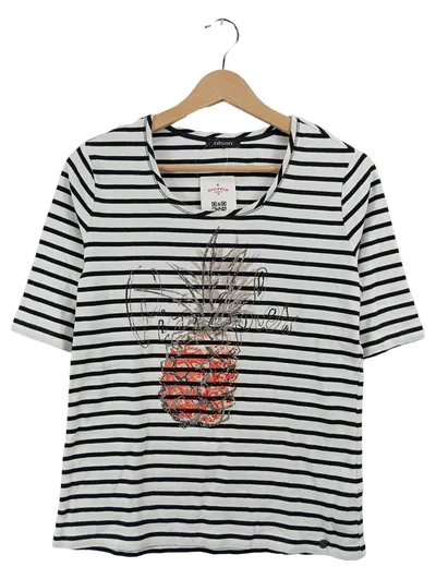 Olsen Damen T-Shirt Gr. 42 XL Mehrfarbig Gestreift Ananas Motiv Casual