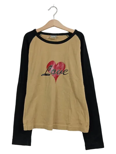 Crash One Langarmshirt Mädchen Gr. 164 Beige Schwarz Herz Love Strass