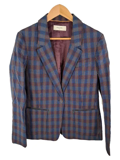 Paul Smith Herren Anzug Blazer Kariert Blau Gr. 42 Baumwolle Leinen Business